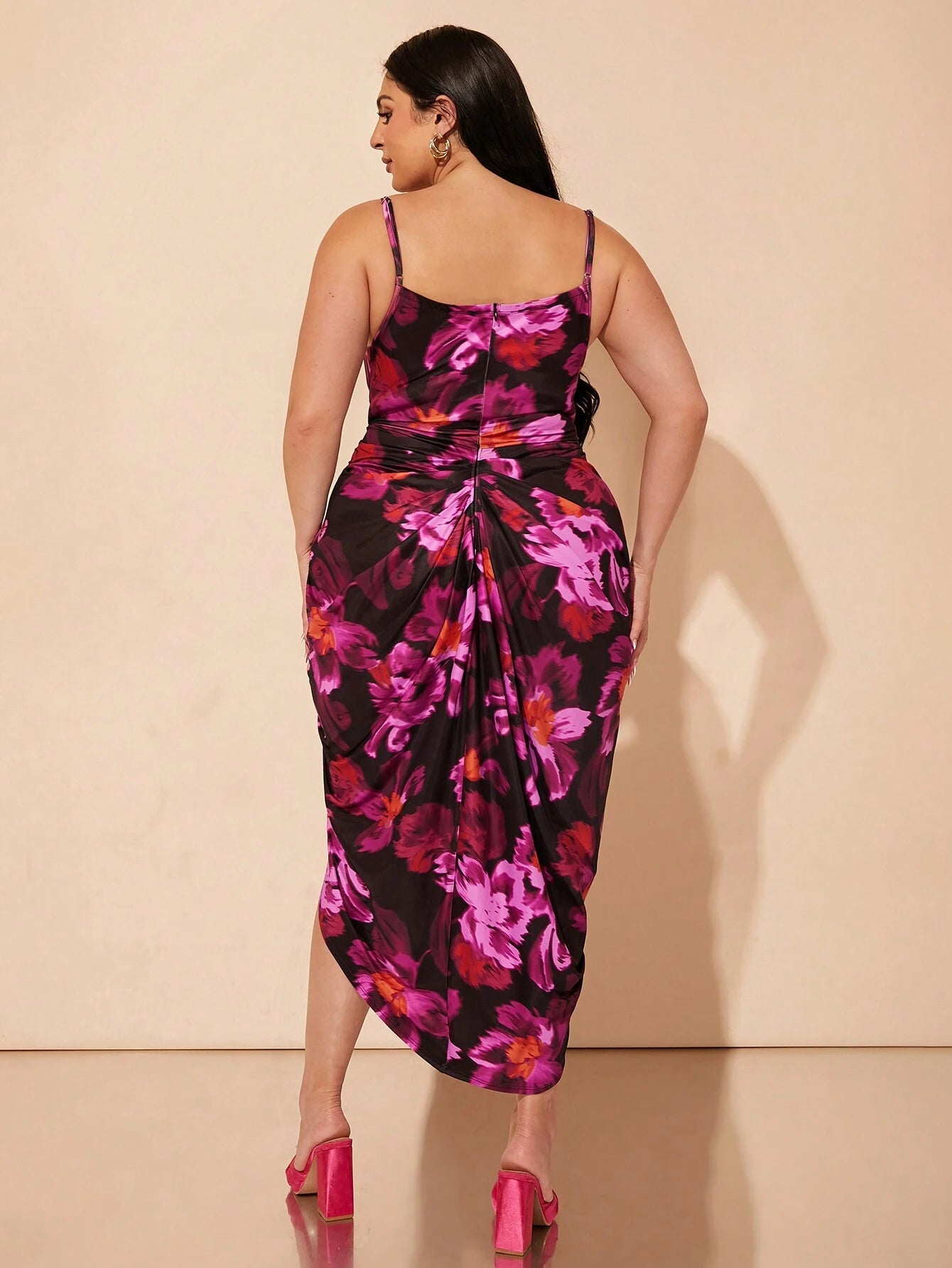 BAE plus Size Women'S Draped Neck Floral Printed Sleeveless Dress with Regular Fit for Festivals, Elegant Dates, and Parties