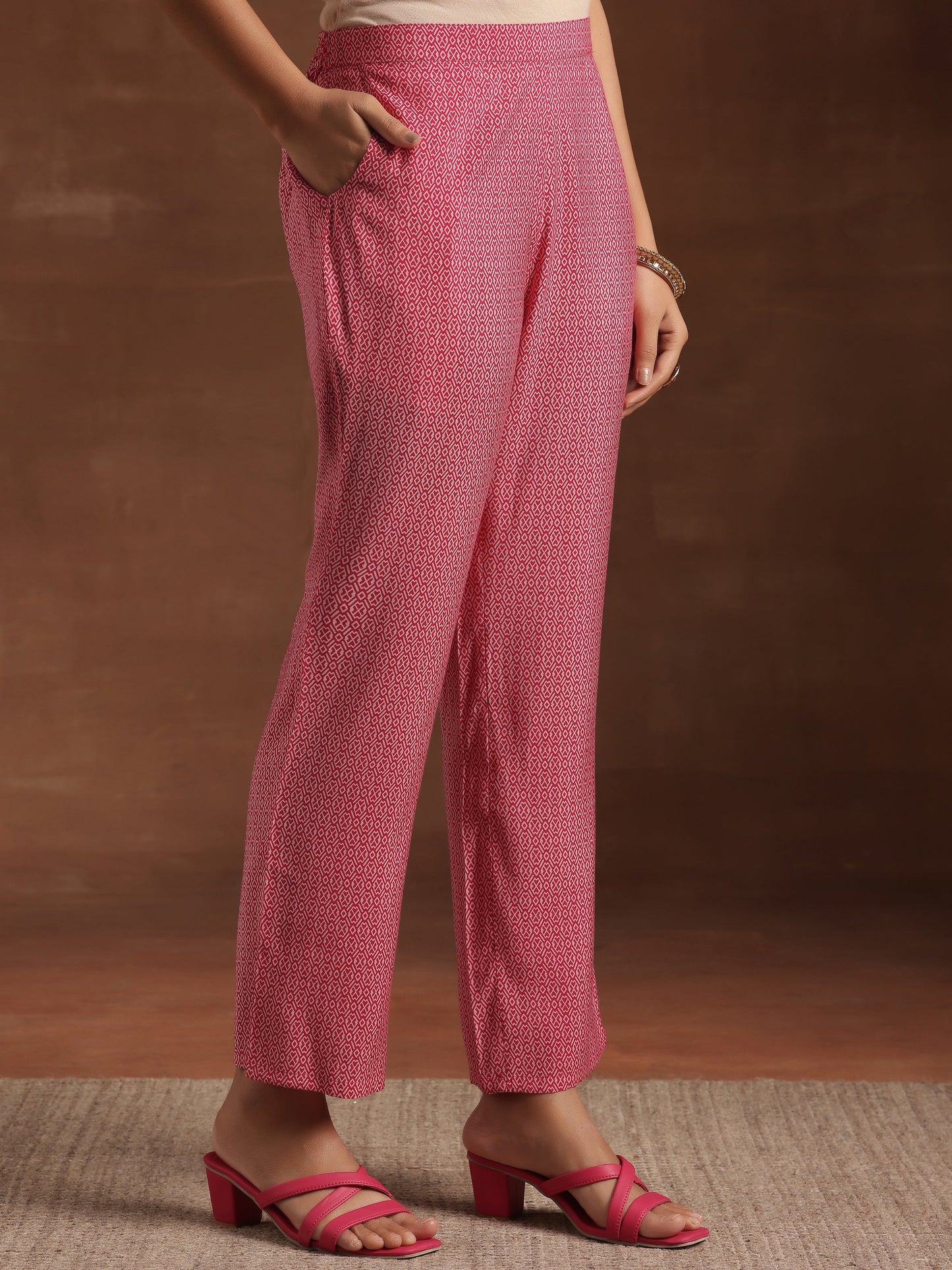 Pink Printed Silk Blend Anarkali Suit with Dupatta