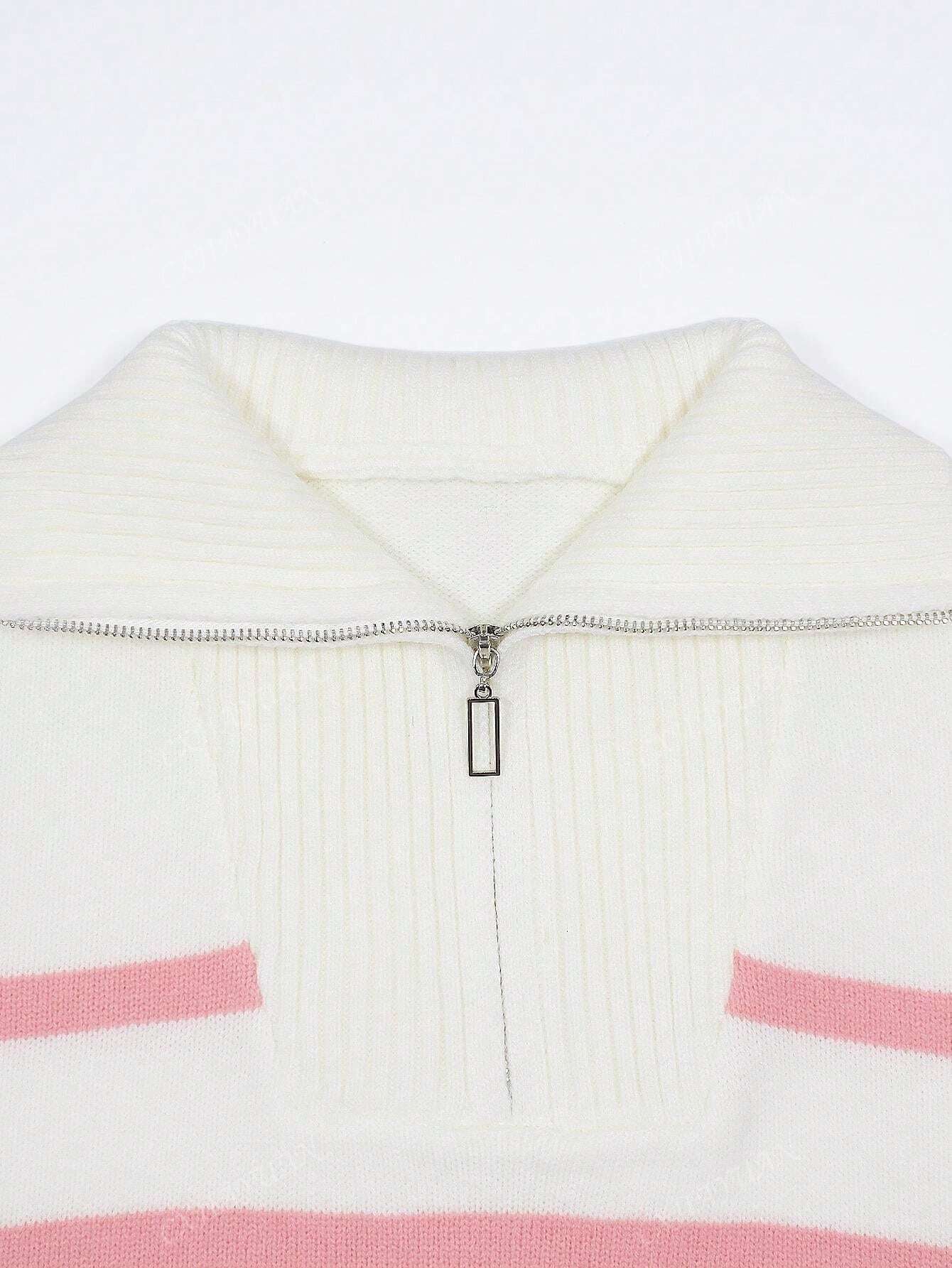 Autumn/Winter New Fashion Women Striped Zipper Pullover Sweater, Simple & Versatile Design,Long Sleeve Tops