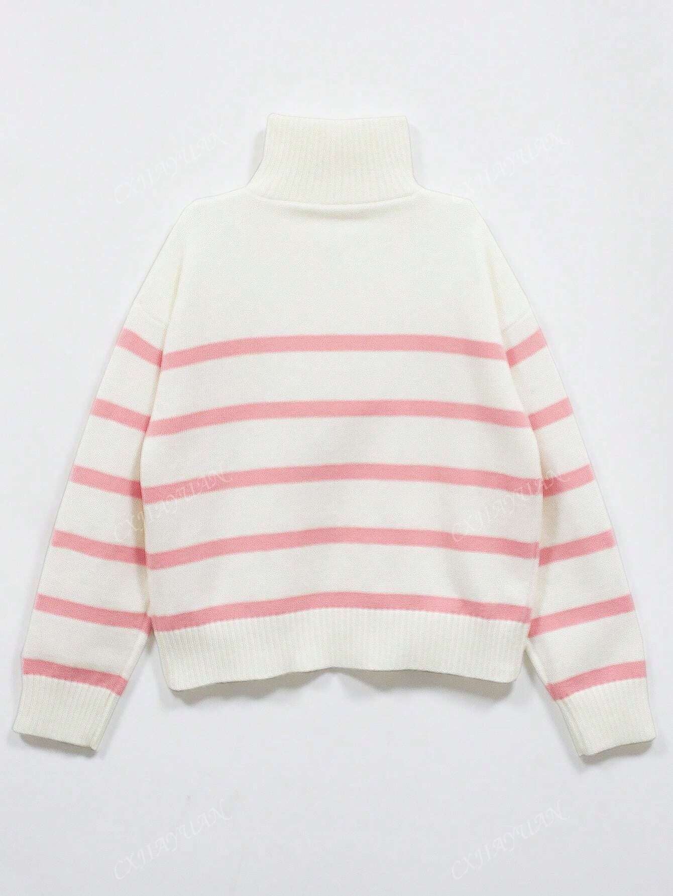 Autumn/Winter New Fashion Women Striped Zipper Pullover Sweater, Simple & Versatile Design,Long Sleeve Tops