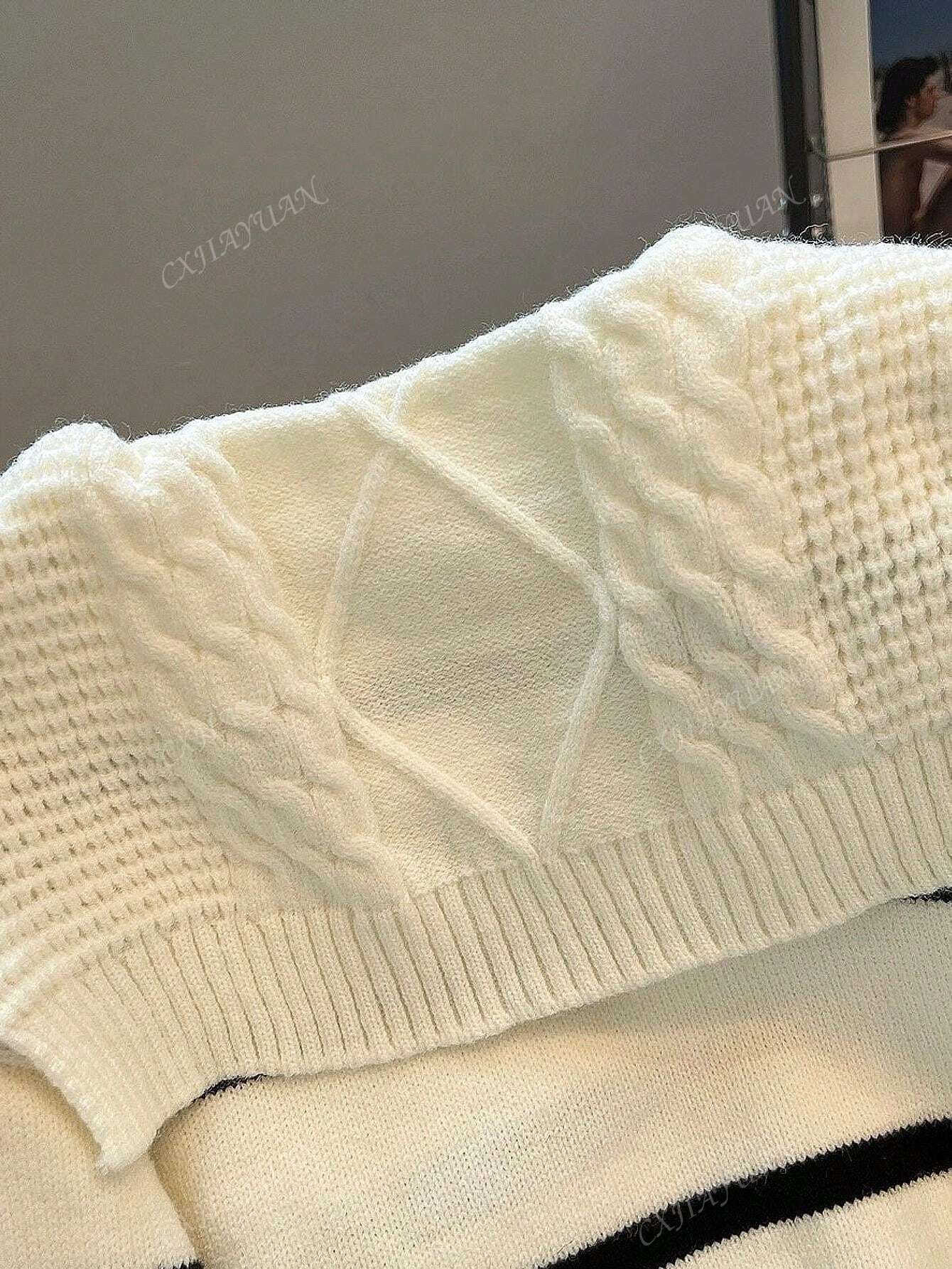 Women'S Striped Contrast Color Crew Neck Sweater, Casual Long Sleeve Knitted Pullover, Fashionable Outwear for Autumn and Winter