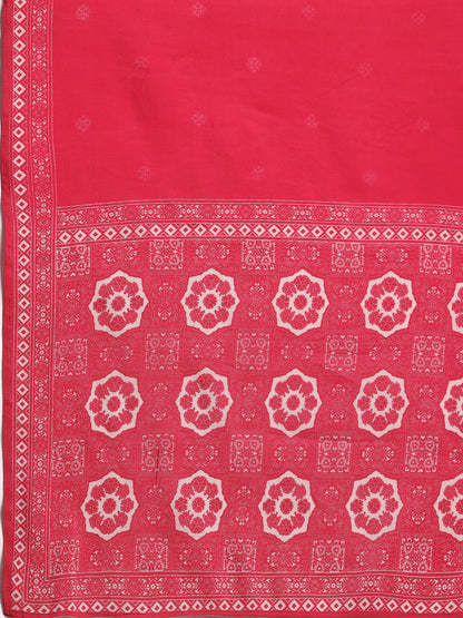 Pink Printed Silk Blend Anarkali Suit with Dupatta